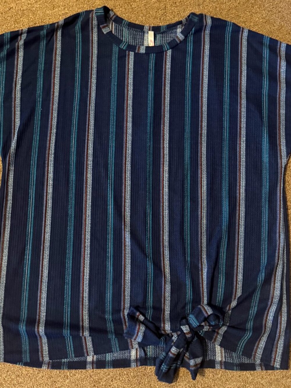 American Curvy Women's Blue Striped Front Tie Shirt Plus Size 4X NWOT Made in US
